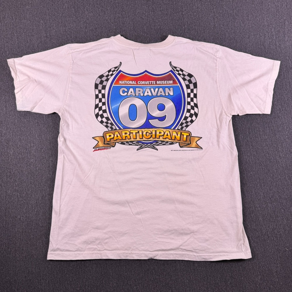 Vintage Anvil Caravan Participant #09 Mens White Crew Neck T-Shirt Size Large